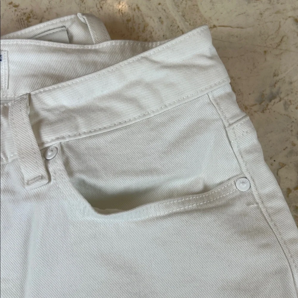 PAIGE Cindy Crop “crisp white” with distressed hem jeans womens 28 - Picture 5 of 13